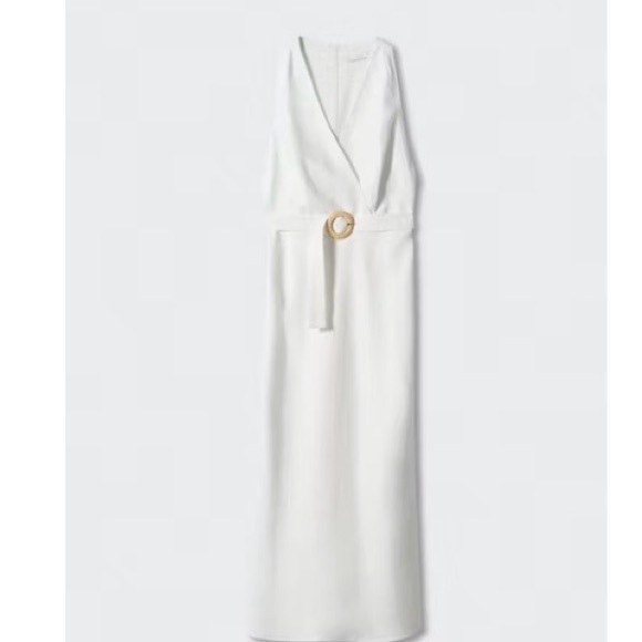 Mango Dresses & Skirts - Mango White Sleeveless V-Neck Maxi Dress with Ring Belt